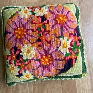 Vintage Floral Needlepoint Cushion